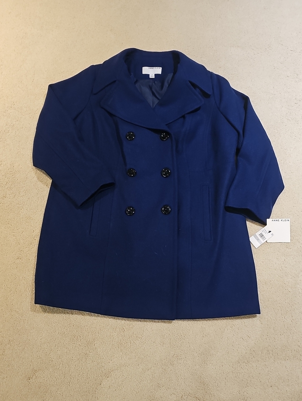 Anne Klein Royal Blue Double-Breasted Pea Coat